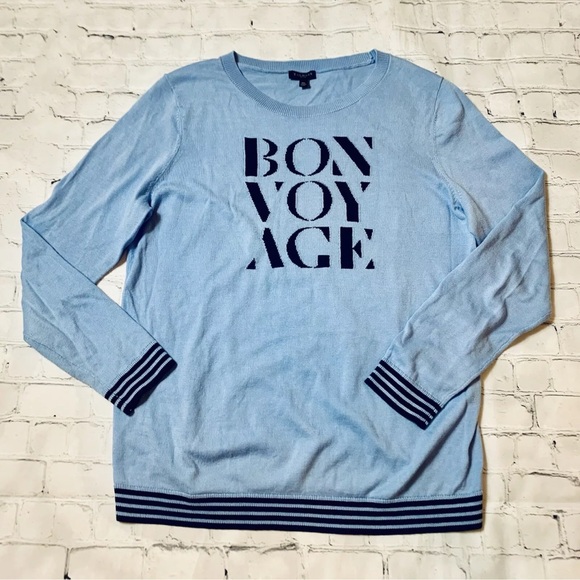 Talbots Womens Intarsia Bon Voyage Sweater Blue Cruise Pullover Size Petite M MP - Picture 4 of 9